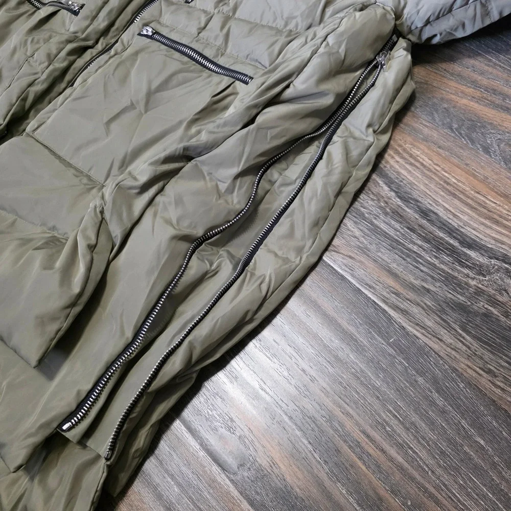 Orolay Thickened Down Jacket Olive Green Orange Lining Sherpa Hood Mens Large